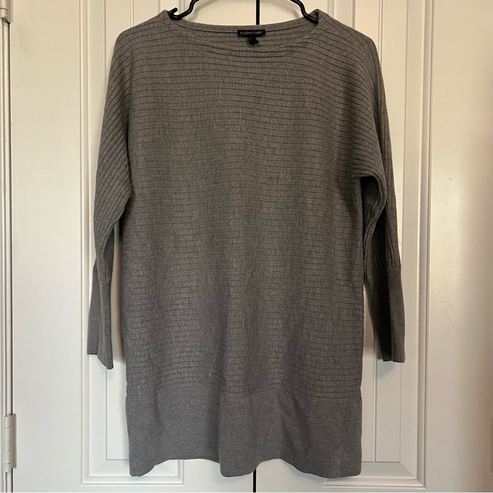 Eileen Fisher Tunic Sweater Extra Fine 100% Merino Wool Dolman Sleeve Gray XS